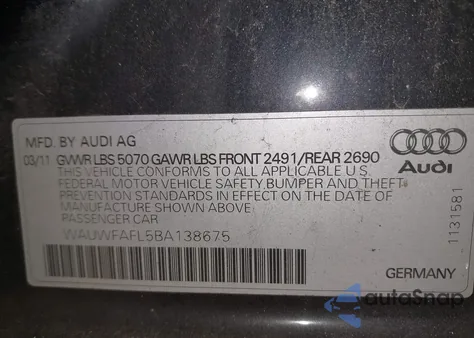 2011 Audi A4 2.0T Premium from USA, damaged, VIN WAUWFAFL5BA138675